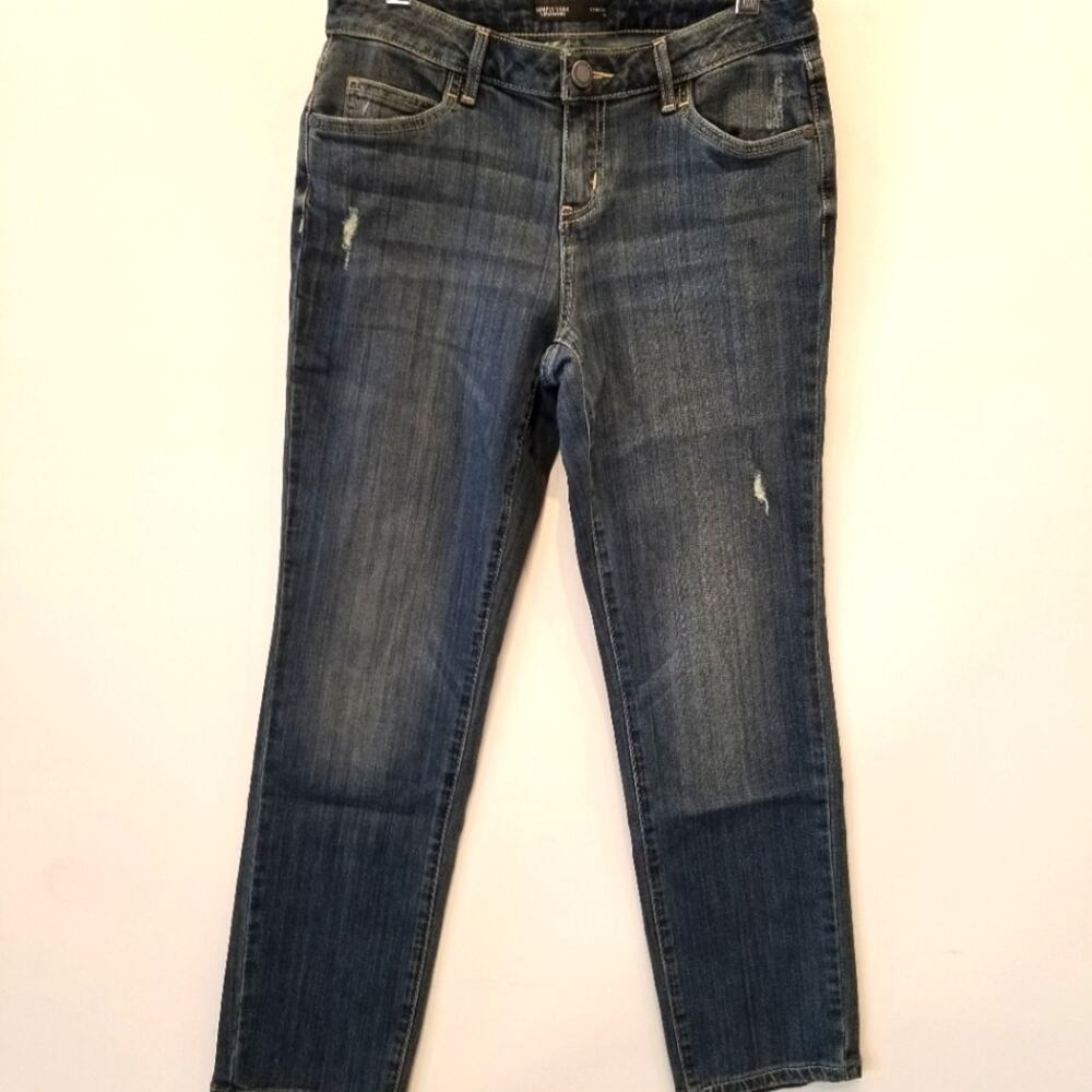 Simply Vera Wang Straight‎ Leg Distressed Breathable Blue Jeans Size 4S Short